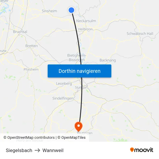 Siegelsbach to Wannweil map