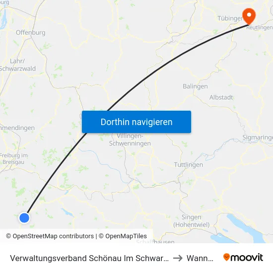 Verwaltungsverband Schönau Im Schwarzwald to Wannweil map