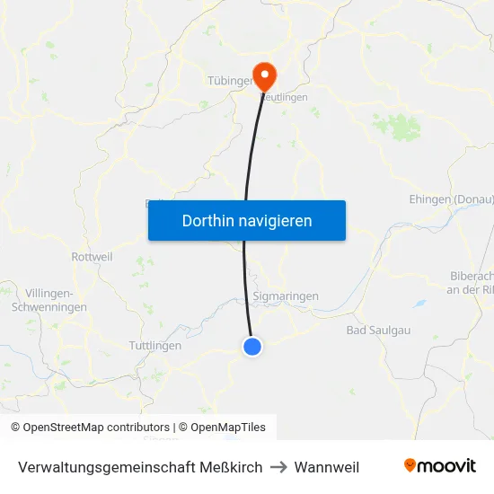 Verwaltungsgemeinschaft Meßkirch to Wannweil map