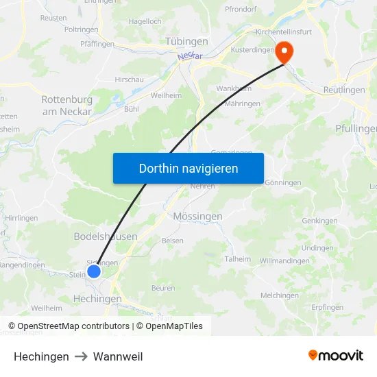 Hechingen to Wannweil map