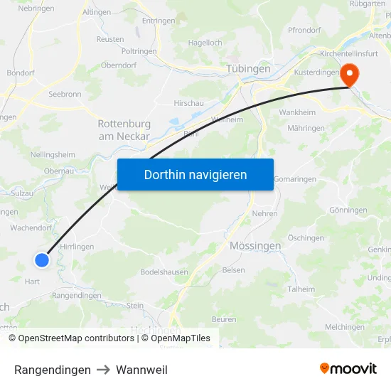 Rangendingen to Wannweil map
