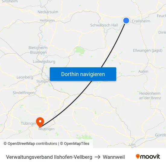 Verwaltungsverband Ilshofen-Vellberg to Wannweil map