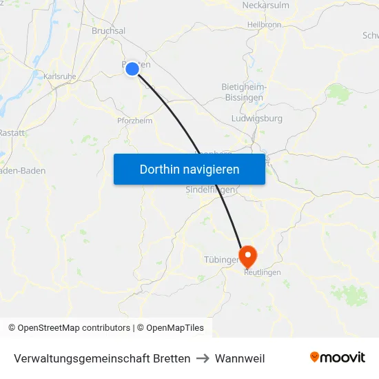 Verwaltungsgemeinschaft Bretten to Wannweil map