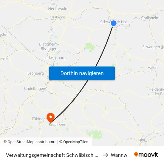 Verwaltungsgemeinschaft Schwäbisch Hall to Wannweil map