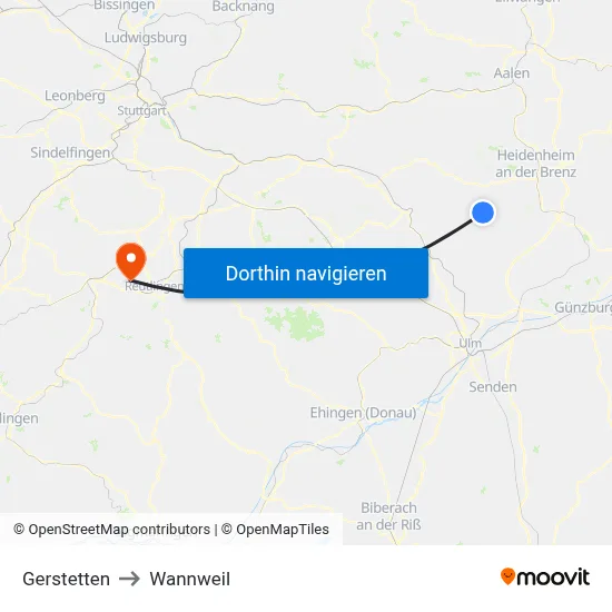 Gerstetten to Wannweil map