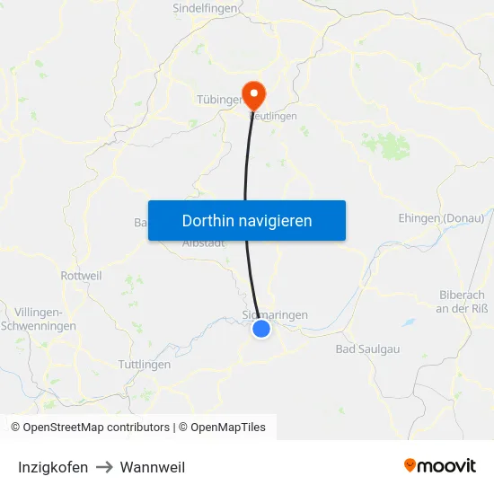 Inzigkofen to Wannweil map