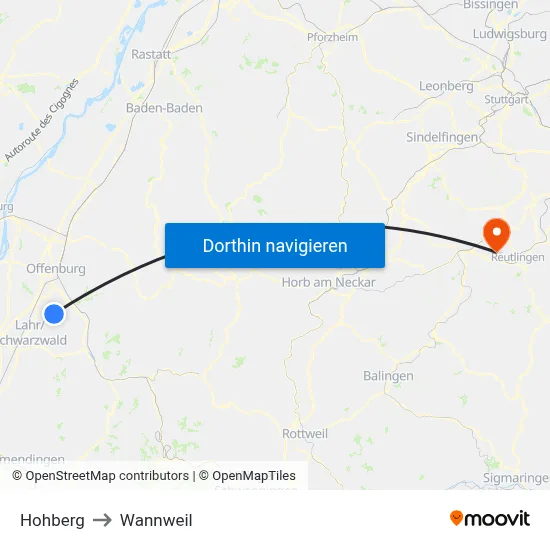 Hohberg to Wannweil map