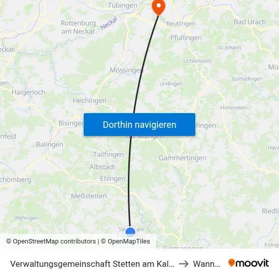 Verwaltungsgemeinschaft Stetten am Kalten Markt to Wannweil map