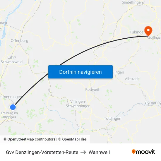 Gvv Denzlingen-Vörstetten-Reute to Wannweil map