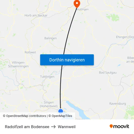 Radolfzell am Bodensee to Wannweil map