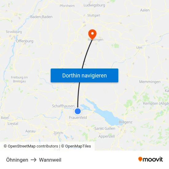 Öhningen to Wannweil map