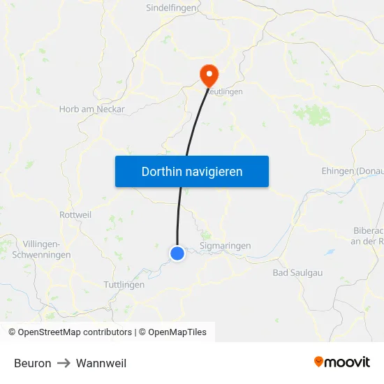 Beuron to Wannweil map