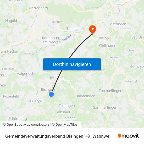 Gemeindeverwaltungsverband Bisingen to Wannweil map