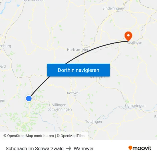 Schonach Im Schwarzwald to Wannweil map