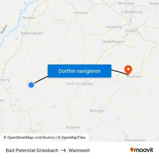 Bad Peterstal-Griesbach to Wannweil map