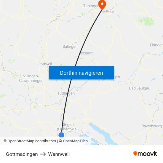Gottmadingen to Wannweil map