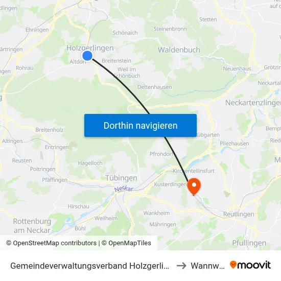 Gemeindeverwaltungsverband Holzgerlingen to Wannweil map