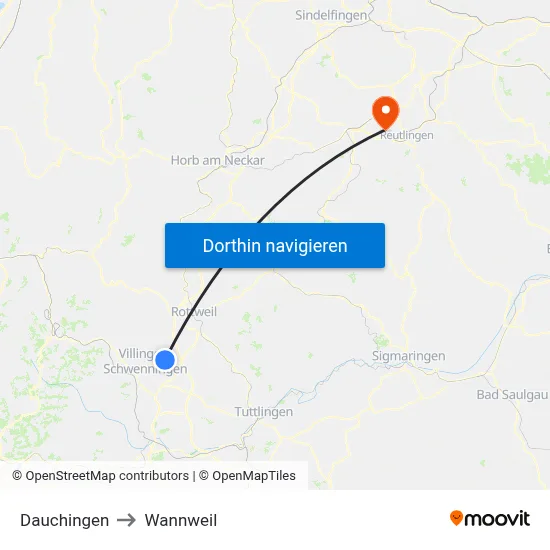 Dauchingen to Wannweil map