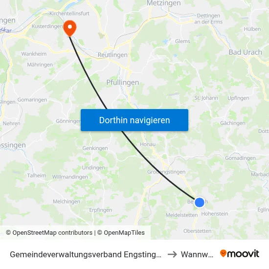Gemeindeverwaltungsverband Engstingen to Wannweil map