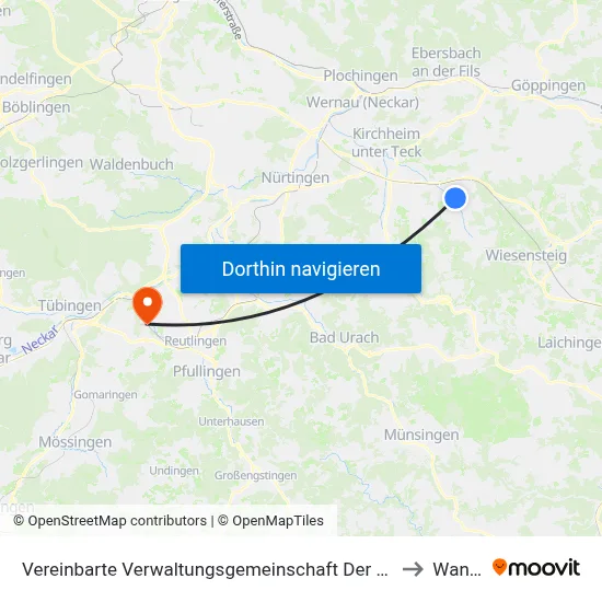 Vereinbarte Verwaltungsgemeinschaft Der Stadt Weilheim An Der Teck to Wannweil map