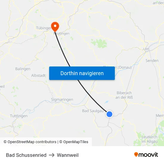 Bad Schussenried to Wannweil map