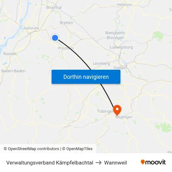 Verwaltungsverband Kämpfelbachtal to Wannweil map