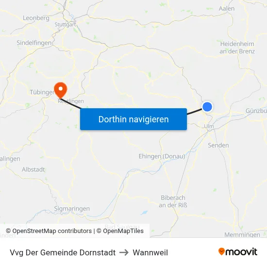 Vvg Der Gemeinde Dornstadt to Wannweil map