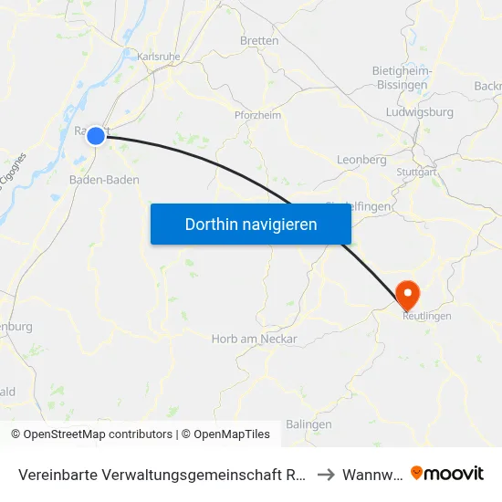 Vereinbarte Verwaltungsgemeinschaft Rastatt to Wannweil map