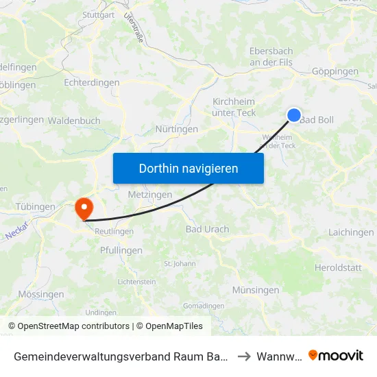Gemeindeverwaltungsverband Raum Bad Boll to Wannweil map