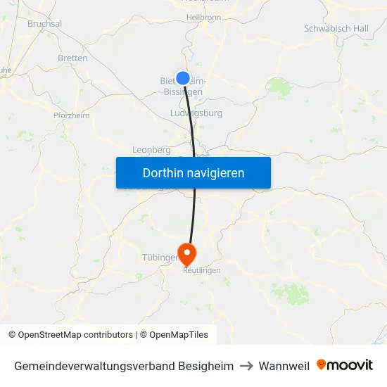 Gemeindeverwaltungsverband Besigheim to Wannweil map