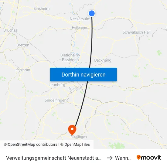 Verwaltungsgemeinschaft Neuenstadt am Kocher to Wannweil map