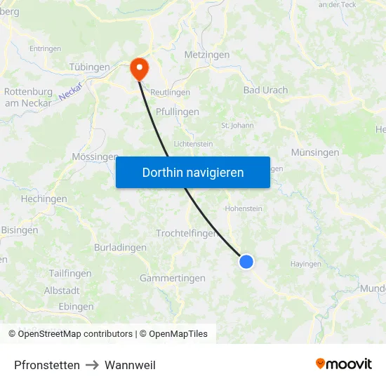 Pfronstetten to Wannweil map
