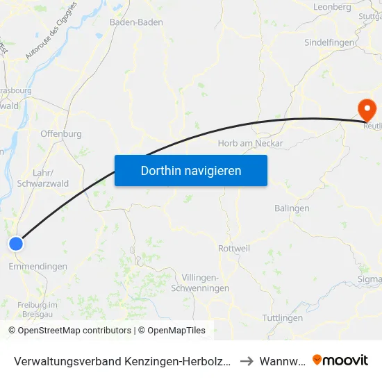 Verwaltungsverband Kenzingen-Herbolzheim to Wannweil map