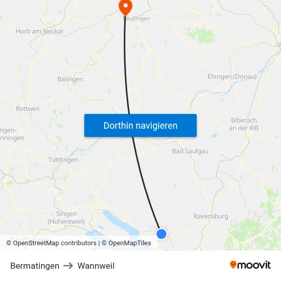 Bermatingen to Wannweil map