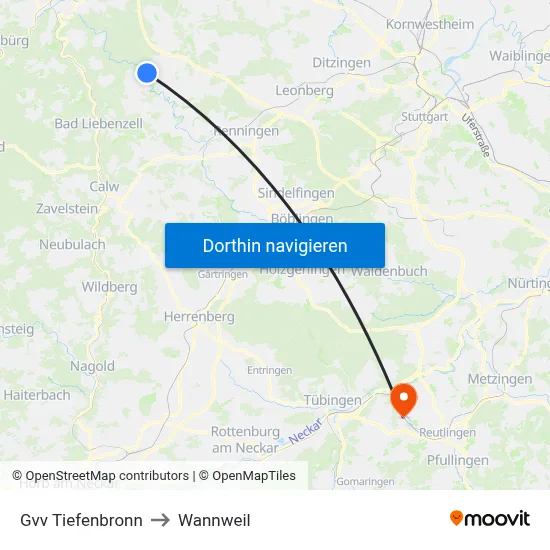 Gvv Tiefenbronn to Wannweil map