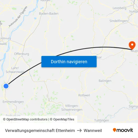 Verwaltungsgemeinschaft Ettenheim to Wannweil map