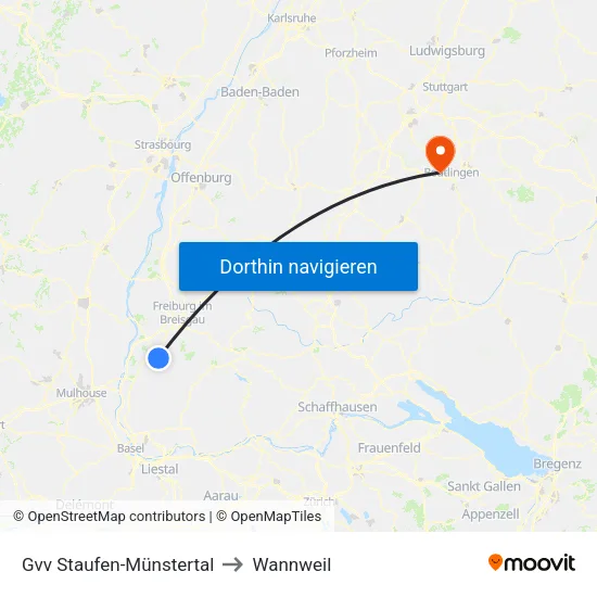 Gvv Staufen-Münstertal to Wannweil map