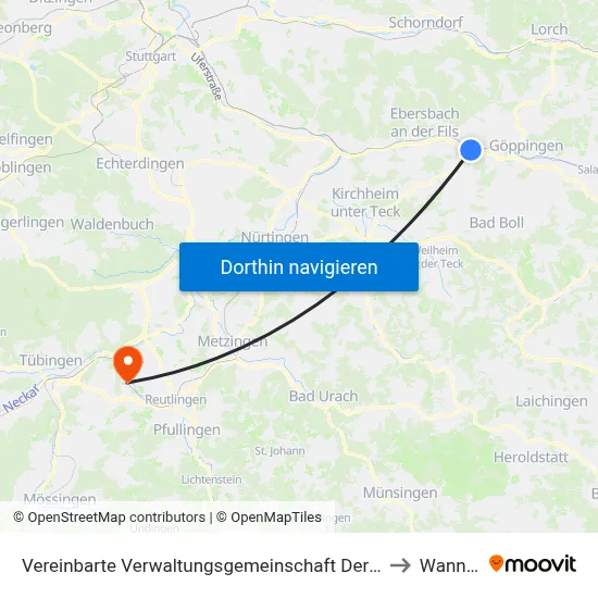 Vereinbarte Verwaltungsgemeinschaft Der Stadt Uhingen to Wannweil map