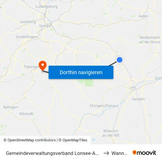 Gemeindeverwaltungsverband Lonsee-Amstetten to Wannweil map