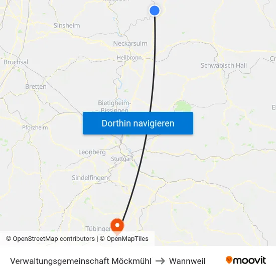 Verwaltungsgemeinschaft Möckmühl to Wannweil map
