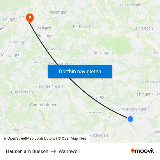 Hausen am Bussen to Wannweil map