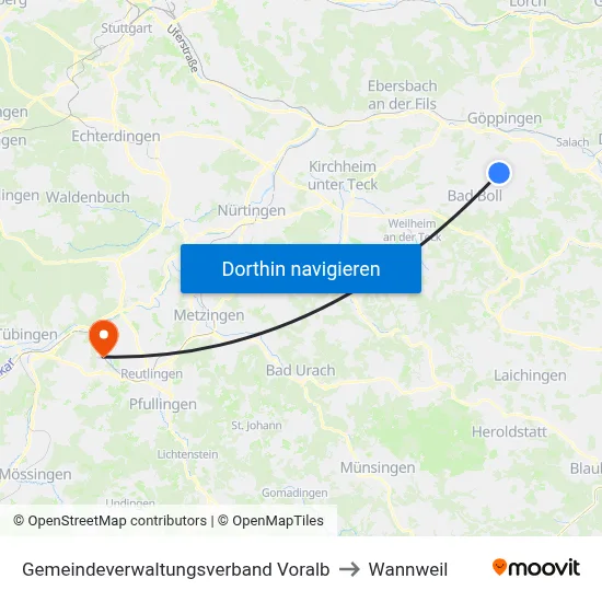 Gemeindeverwaltungsverband Voralb to Wannweil map
