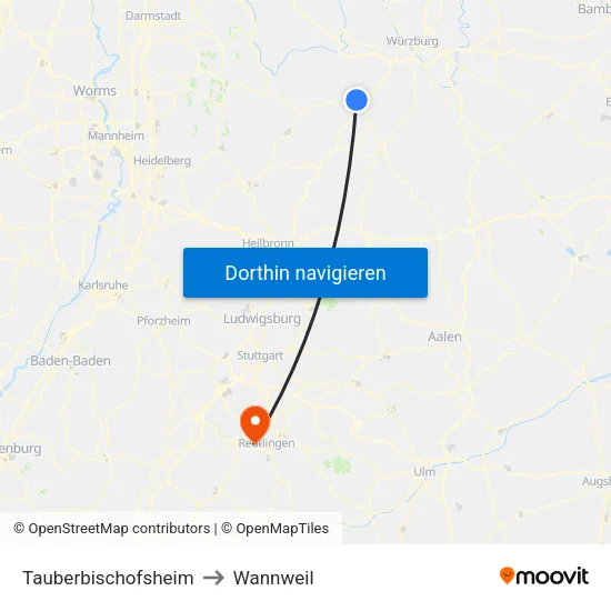 Tauberbischofsheim to Wannweil map
