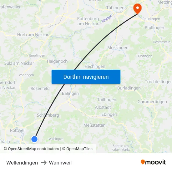 Wellendingen to Wannweil map