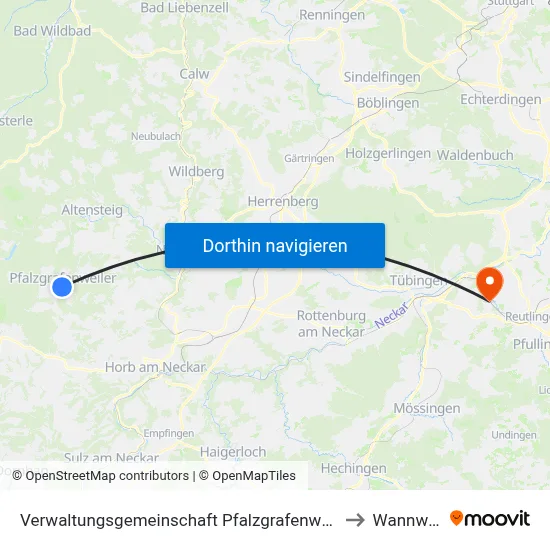 Verwaltungsgemeinschaft Pfalzgrafenweiler to Wannweil map