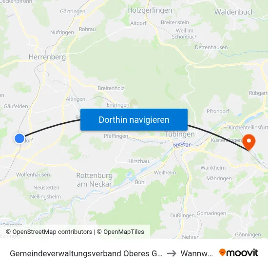Gemeindeverwaltungsverband Oberes Gäu to Wannweil map