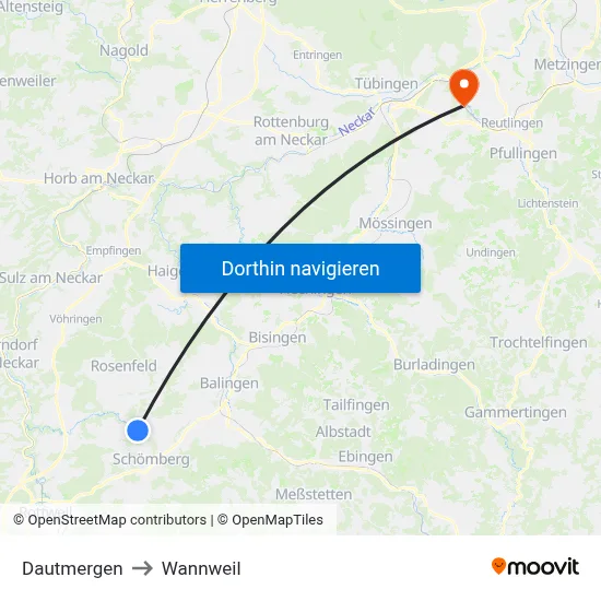 Dautmergen to Wannweil map