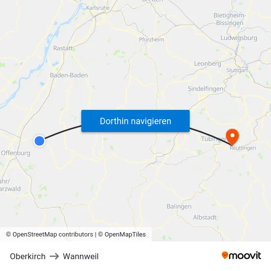 Oberkirch to Wannweil map