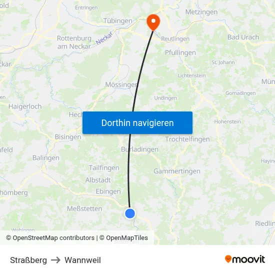 Straßberg to Wannweil map