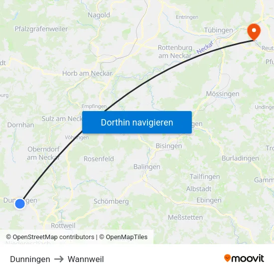 Dunningen to Wannweil map